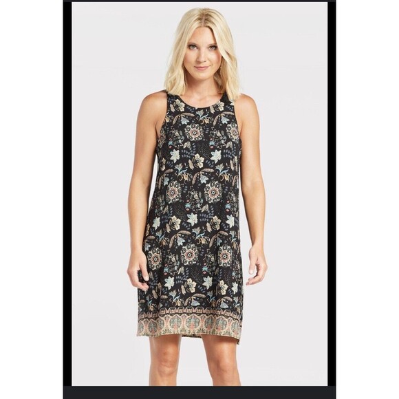 Allison Joy Antropologie DRESS Womens Small Black‎ Floral sleeveless mini short - Picture 1 of 5
